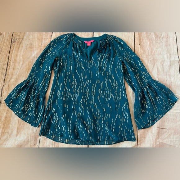 Lilly Pulitzer Fish Clip Chiffon Silk Matilda Top Casual Shirt Blouse Size XXS - Picture 10 of 10